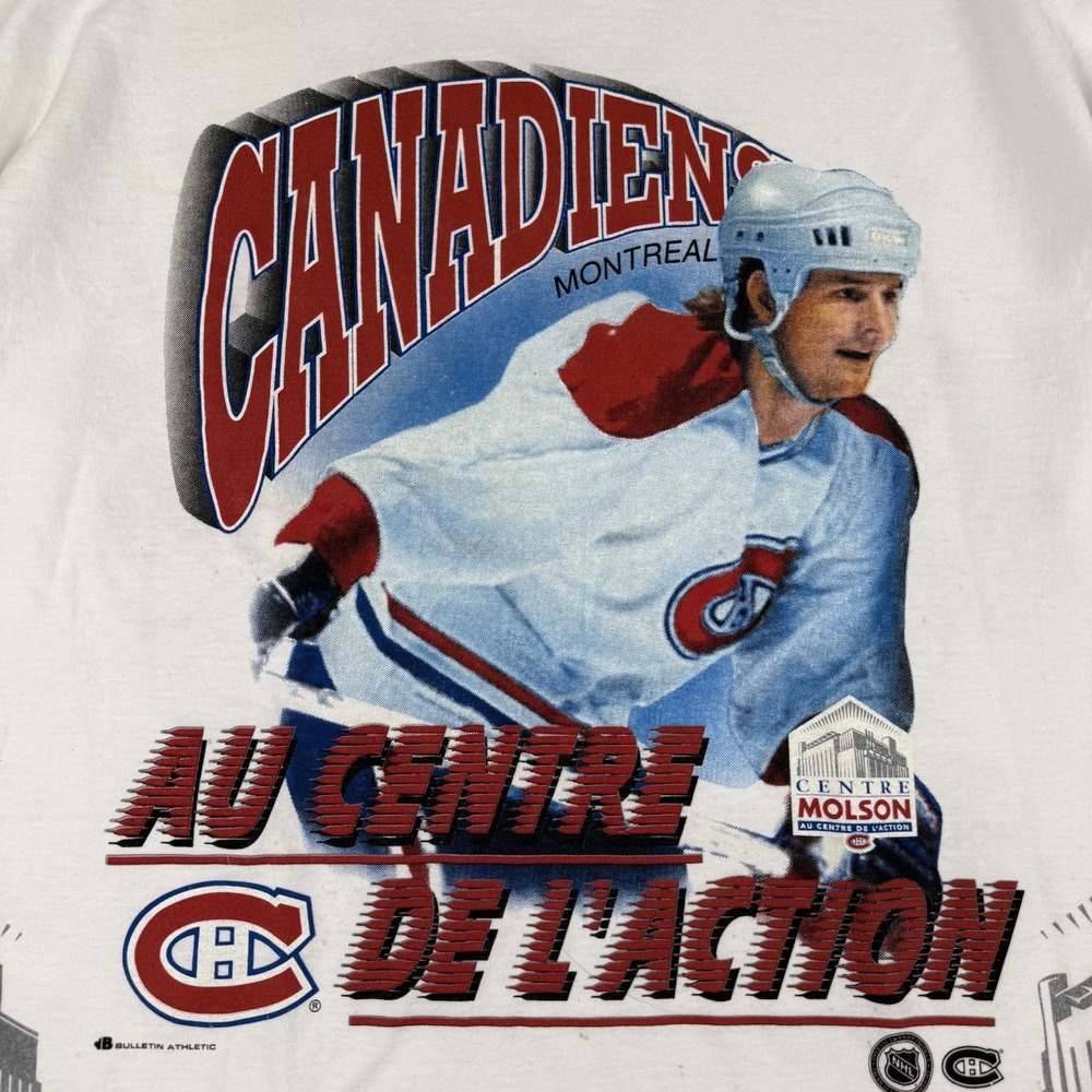 Vtg Montreal Canadiens Shirt Mens Large White 90s Bulletin Wrap Around AOP NHL - Picture 3 of 16